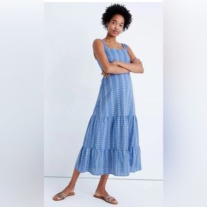 Madewell Embroidered Button Back Tiered Sundress - Blue, Size 0